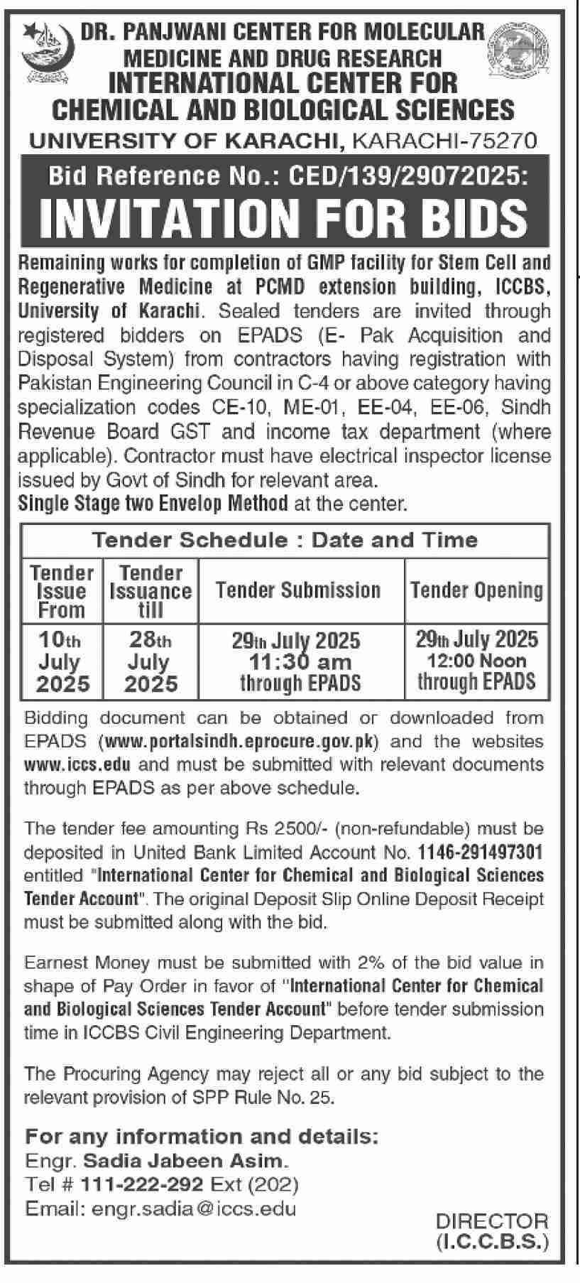University of Karachi Tender Notice